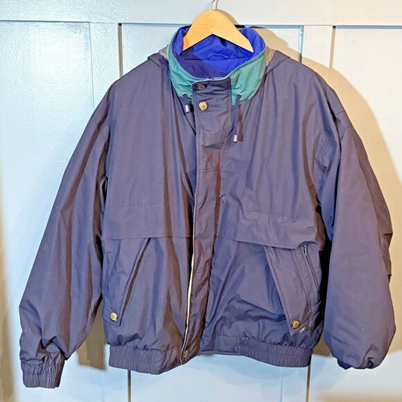 London Fog Puffer Coat Mens XL Blue 2-in-1 Coat Removable Down Vintage Jacket